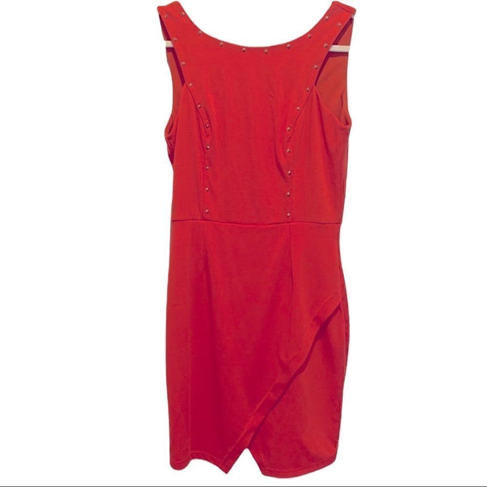 Mystic Sleeveless Open Back Coral Dress with Gold Studs Women’s Large (L)
